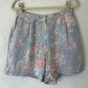 Lauren Ralph Lauren Vintage Linen Shorts High Rise Floral Pattern Blue Size 10P